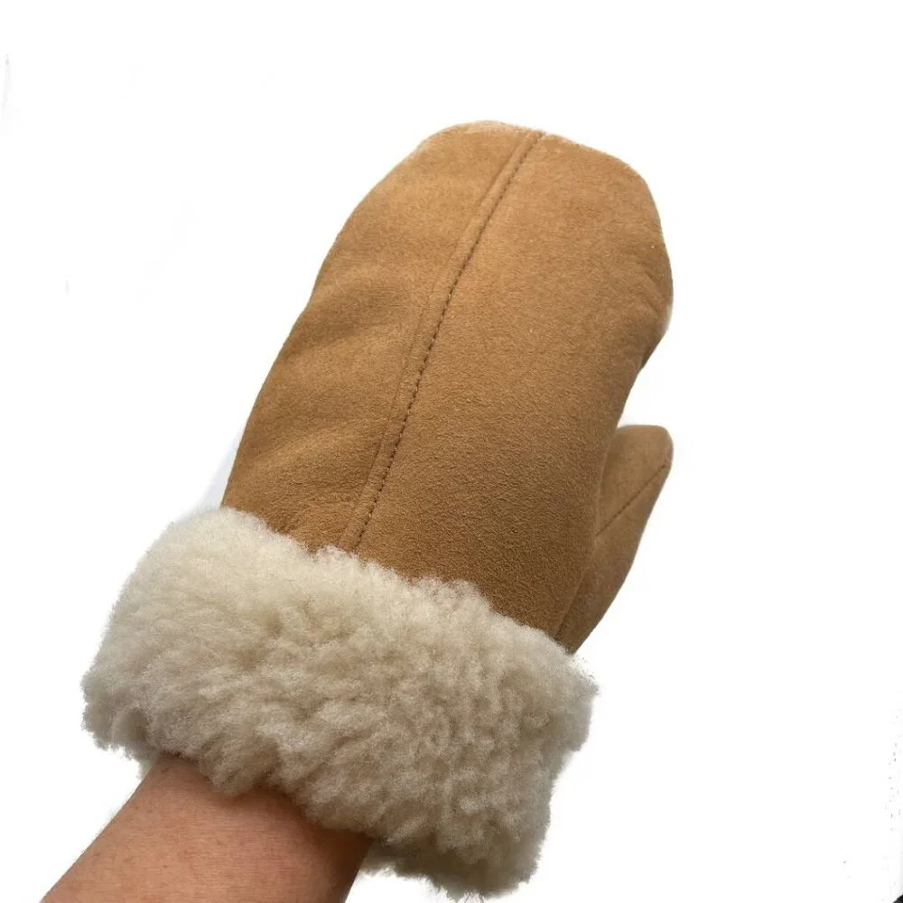 Unisex Shearling Sheepskin Leather Mittens for women - Picture 3 of 12